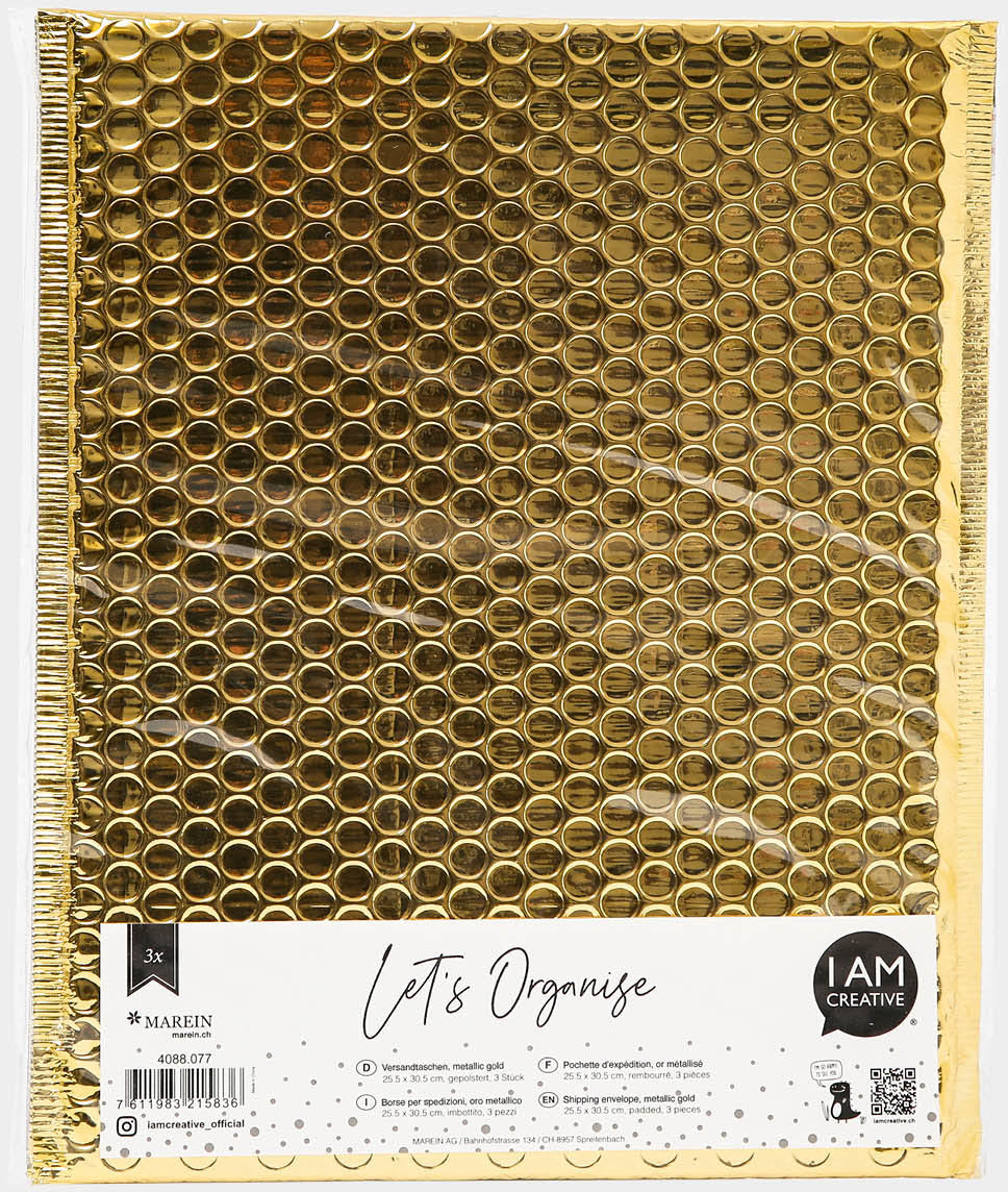 I am creative Luftpolstertasche – 260 × 315 × 20 mm, selbstklebend, gold, PE – 3 Stk.