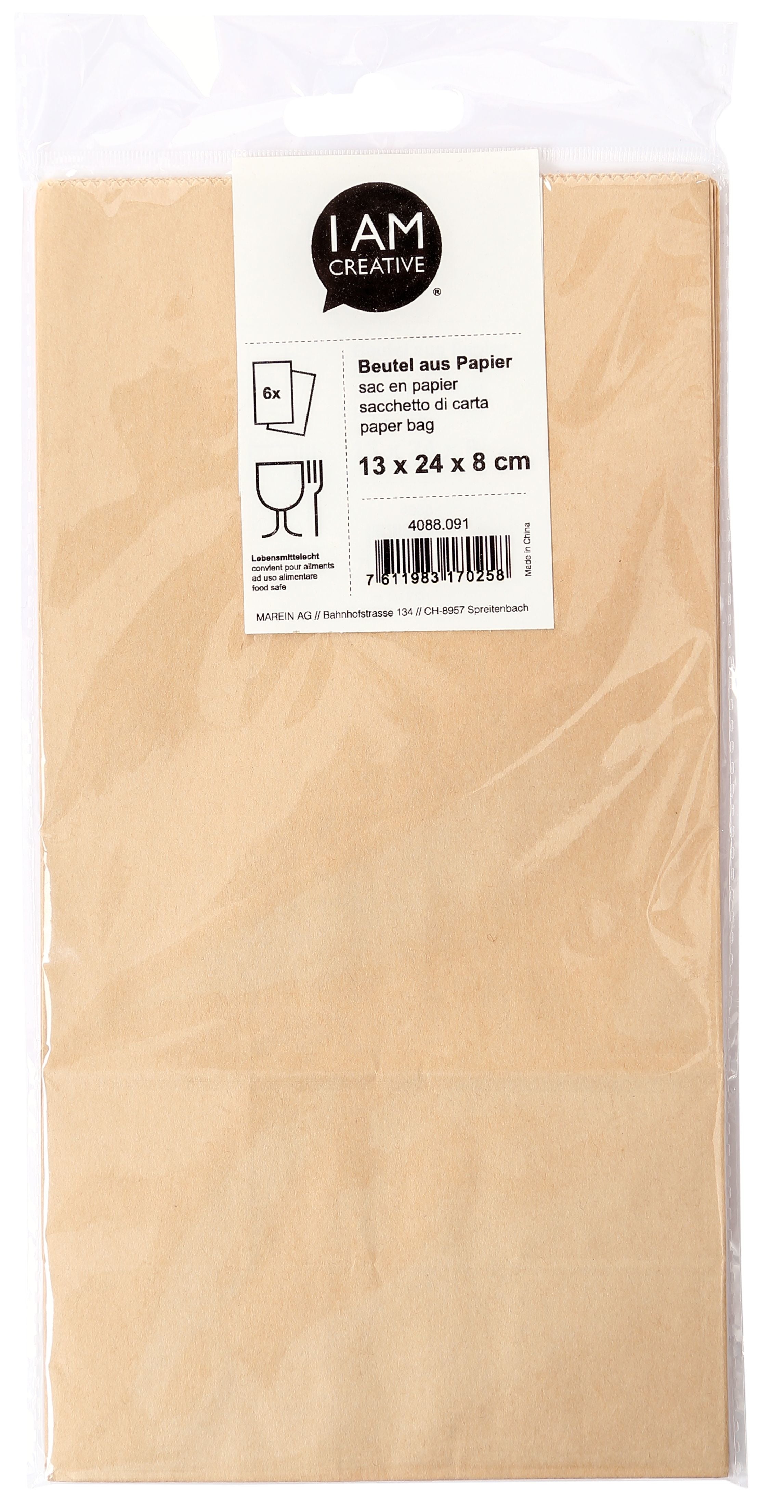 I am creative Geschenkbeutel Papier – 132 × 270 × 10 mm – lebensmittelecht