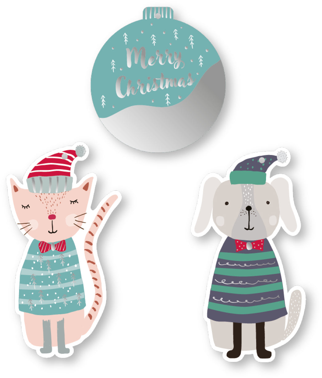 I am creative Geschenkanhänger Katze, Hund & Kugel – 30 × 85 mm – 9 Stk. – inkl. 2 m Schnur (silber)