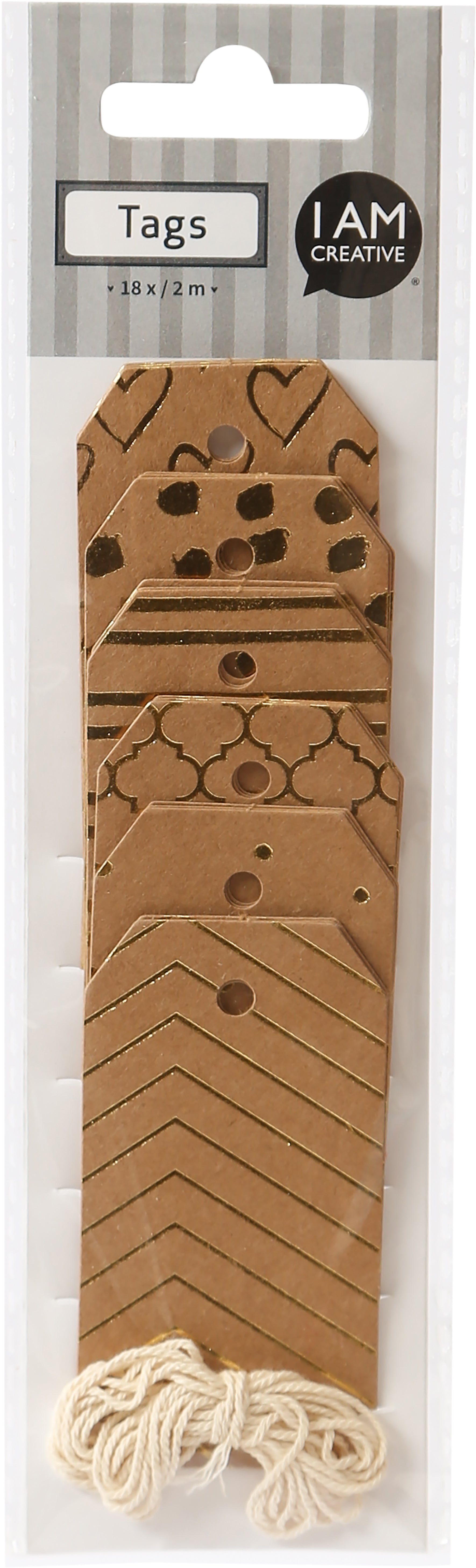 I am creative Geschenkanhänger Natur/Gold – 40 × 75 mm – 18 Stk.