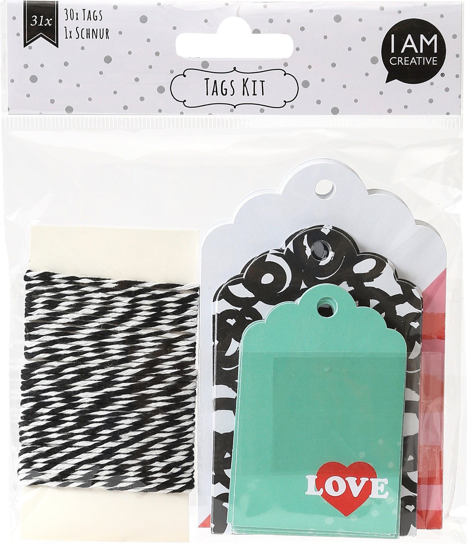 I am creative Geschenkanhänger Love – 50 × 75 mm, 65 × 95 mm, 75 × 115 mm – Schnurlänge 5 m