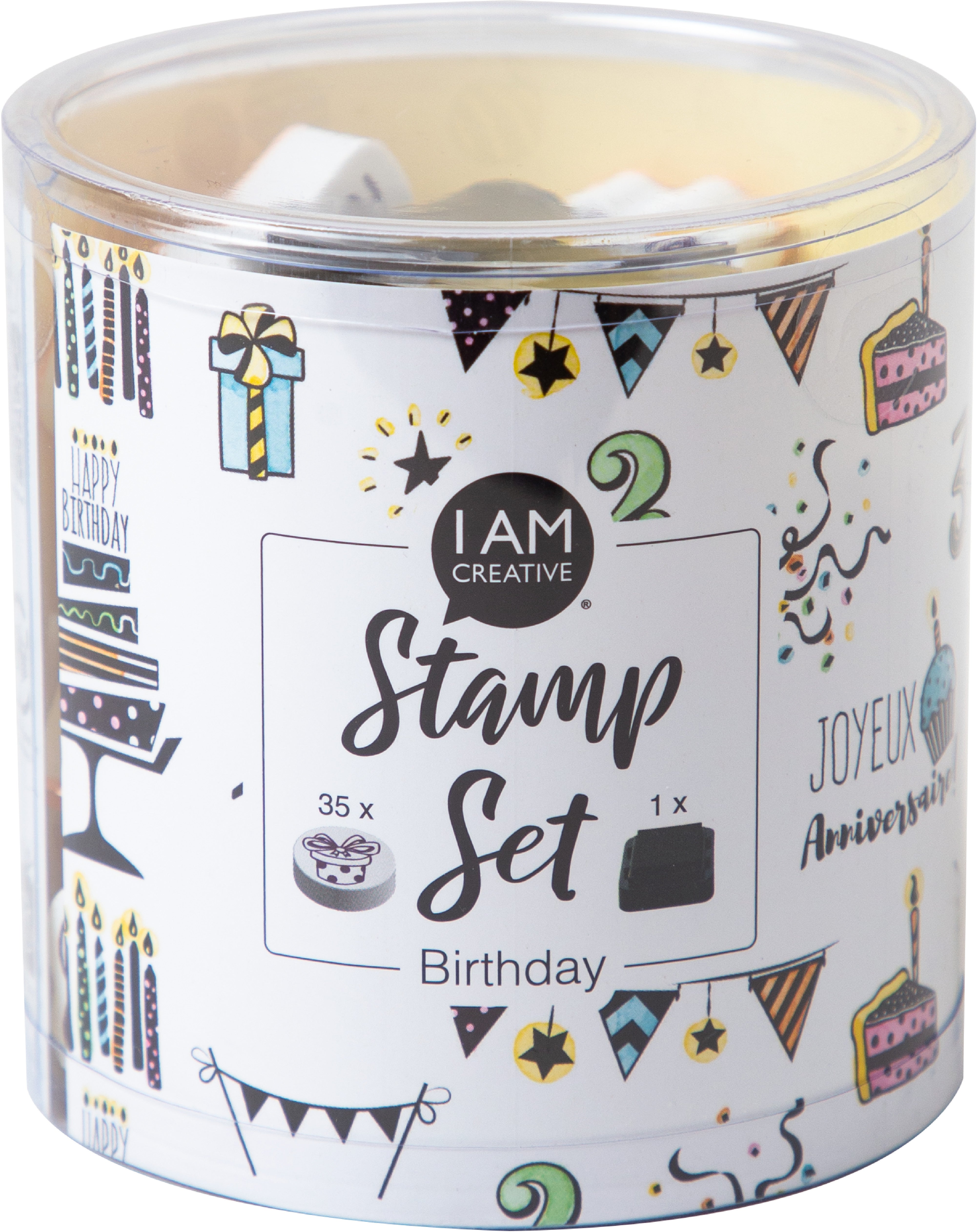 I am creative Stempel-Set – Happy Birthday – 35 Stempel, 1 Schwarzes Stempelkissen – Moosgummi