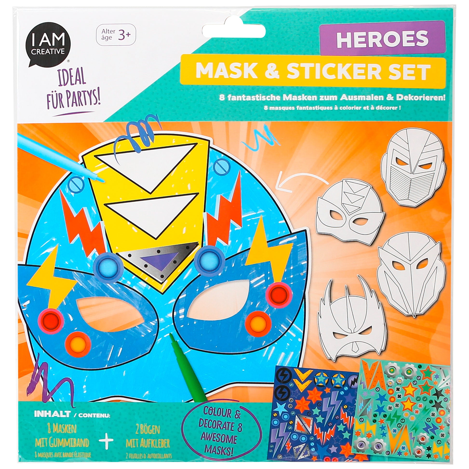 I am creative Bastelset Masken zum Ausmalen – Superhelden – 18-teilig – ab 3 Jahren
