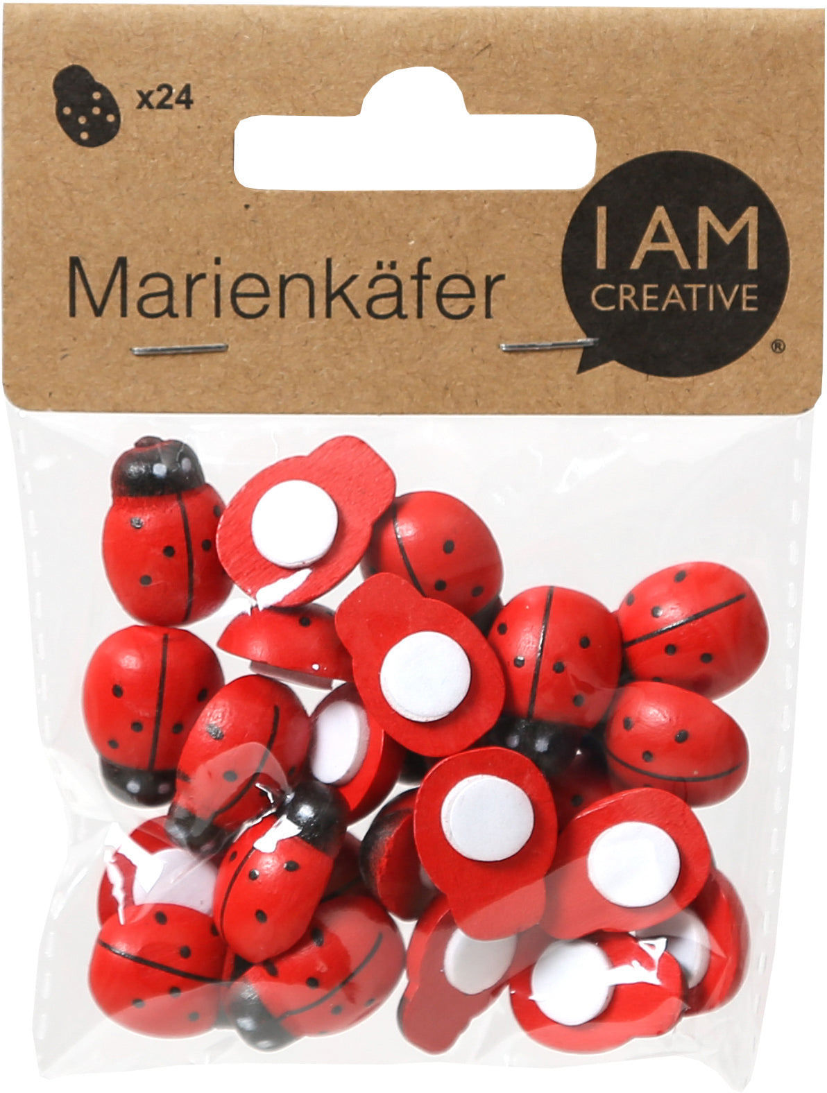 I am creative Streuteile Marienkäfer, selbstklebend, Ø 19 mm, 24 Stk, rot