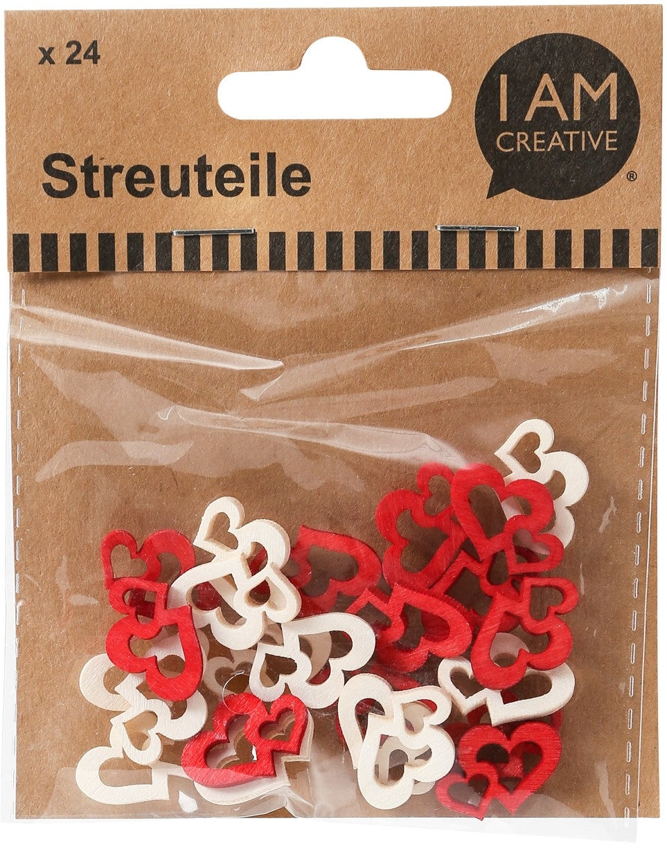 I am creative Streuteile Doppelherz, rot, weiss, 2 cm