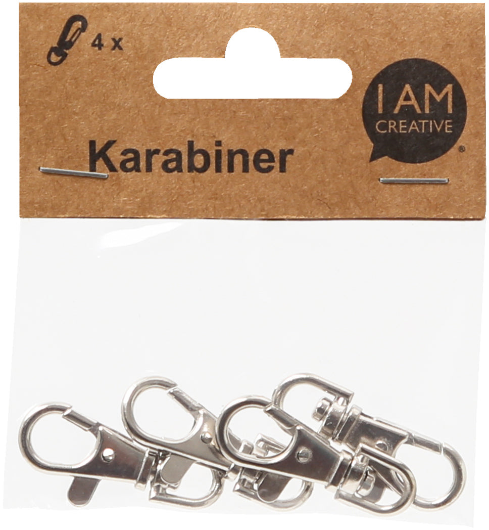 I am creative Drehbarer Karabiner, Metall, Silber, 38 × 15 mm, Set à 4