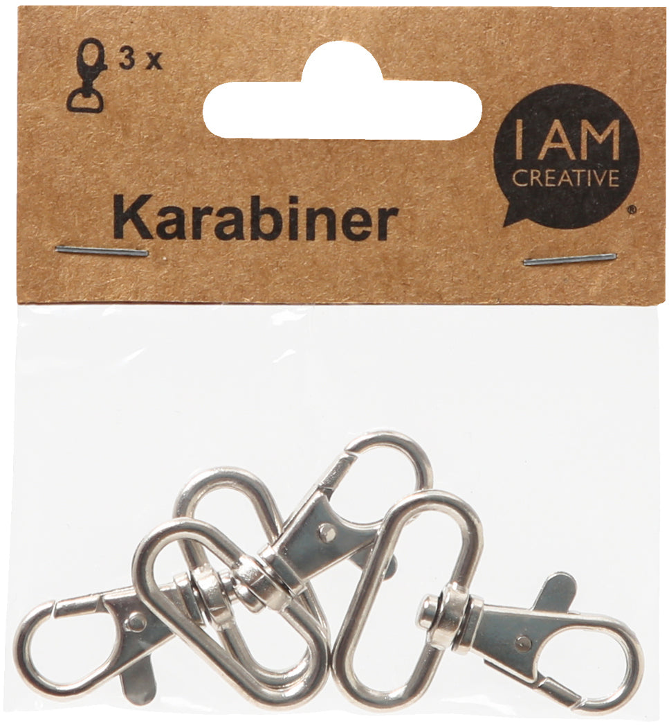 I am creative Karabiner 85 × 1 mm – Metall, 3 Stück, Silber