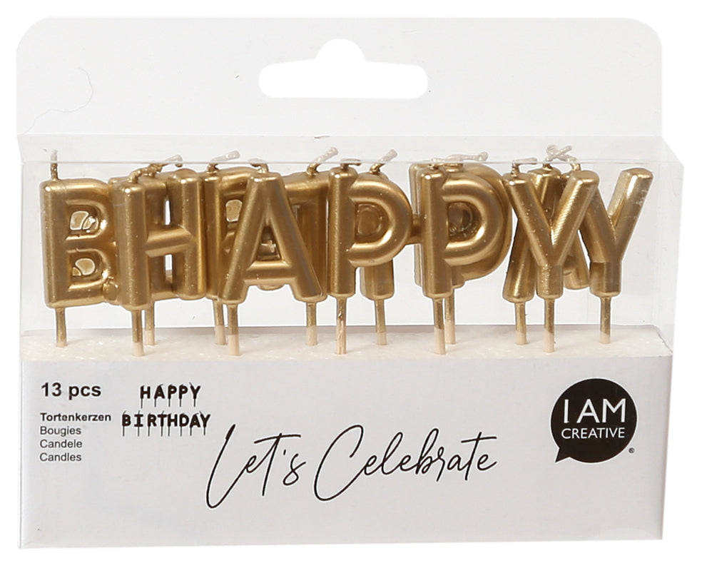 I AM CREATIVE Geburtstagskerzen Happy Birthday – Gold – 115 × 30 × 145 mm