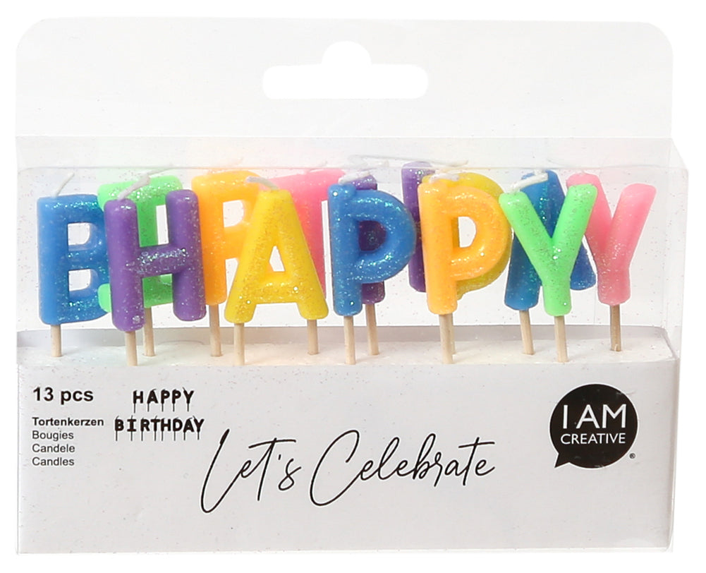 I am creative Geburtstagskerzen Happy Birthday – mehrfarbig – 11,5 × 14,5 × 3,5 cm – mit Glitter