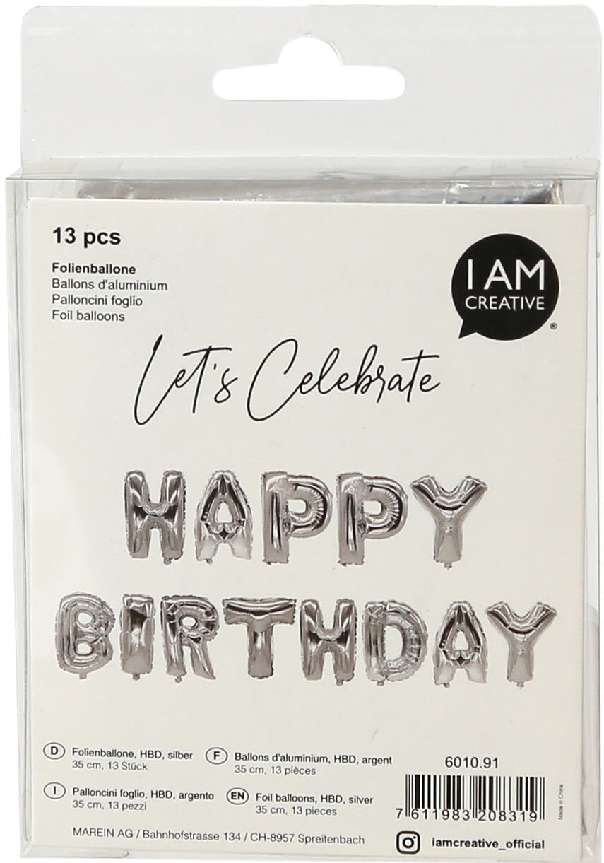 I AM CREATIVE Folienballon Happy Birthday – Silber – Ø 35 cm – Folie