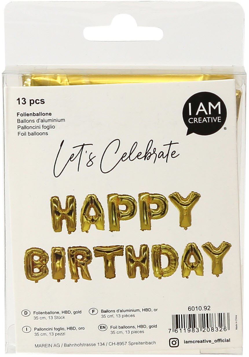 I am creative Folienballon Happy Birthday – Gold – 35 cm – Folie