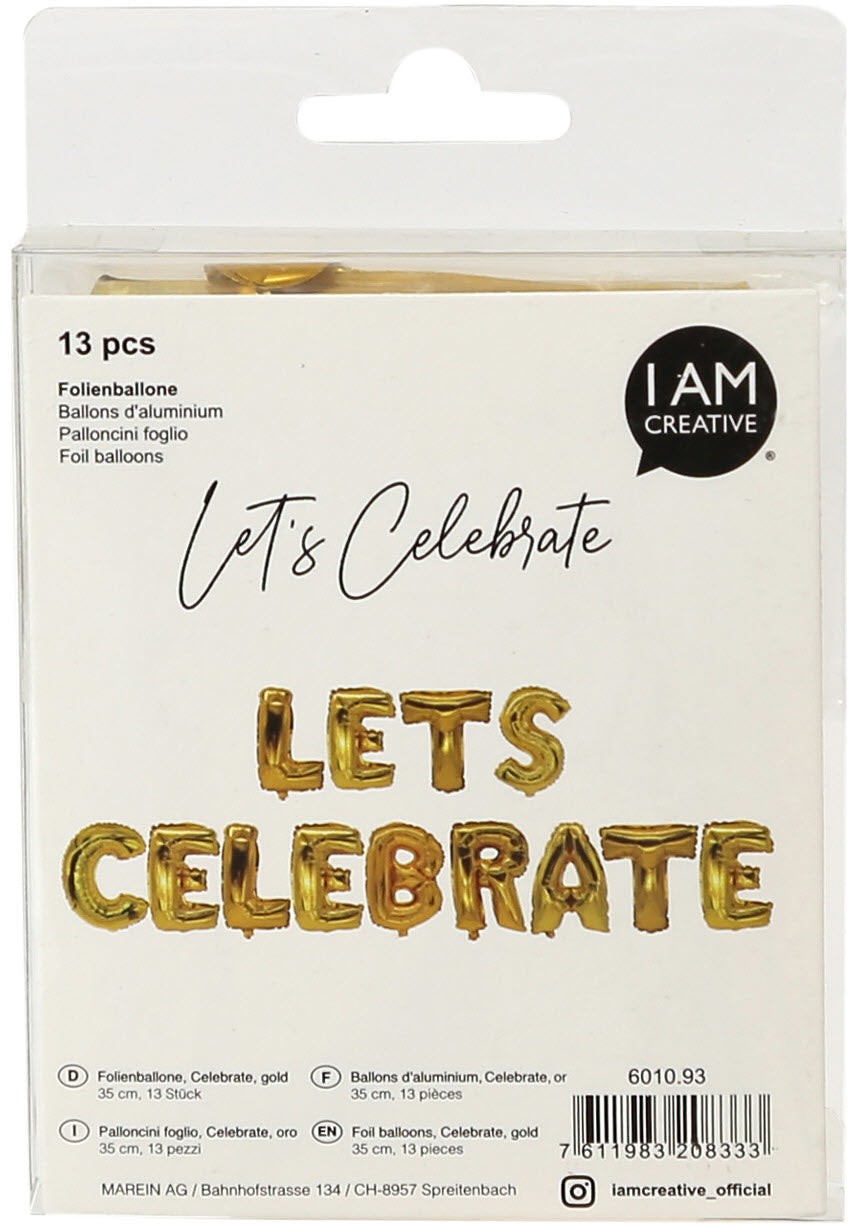 I AM CREATIVE Folienballon Celebrate – Gold – 35 cm – Folie