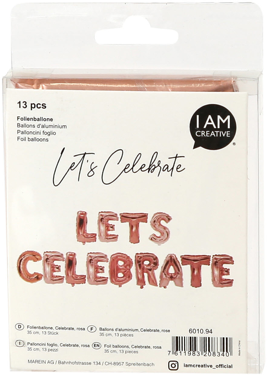 I AM CREATIVE Folienballon Celebrate – rosa – 35 cm – Folie