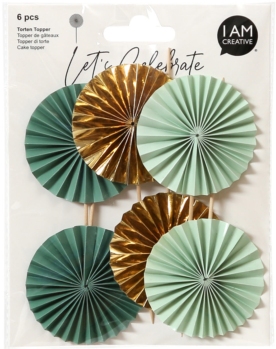 I AM CREATIVE Party-Piekser Fächer – Mint, Gold – 17,2 cm – 6 Stk