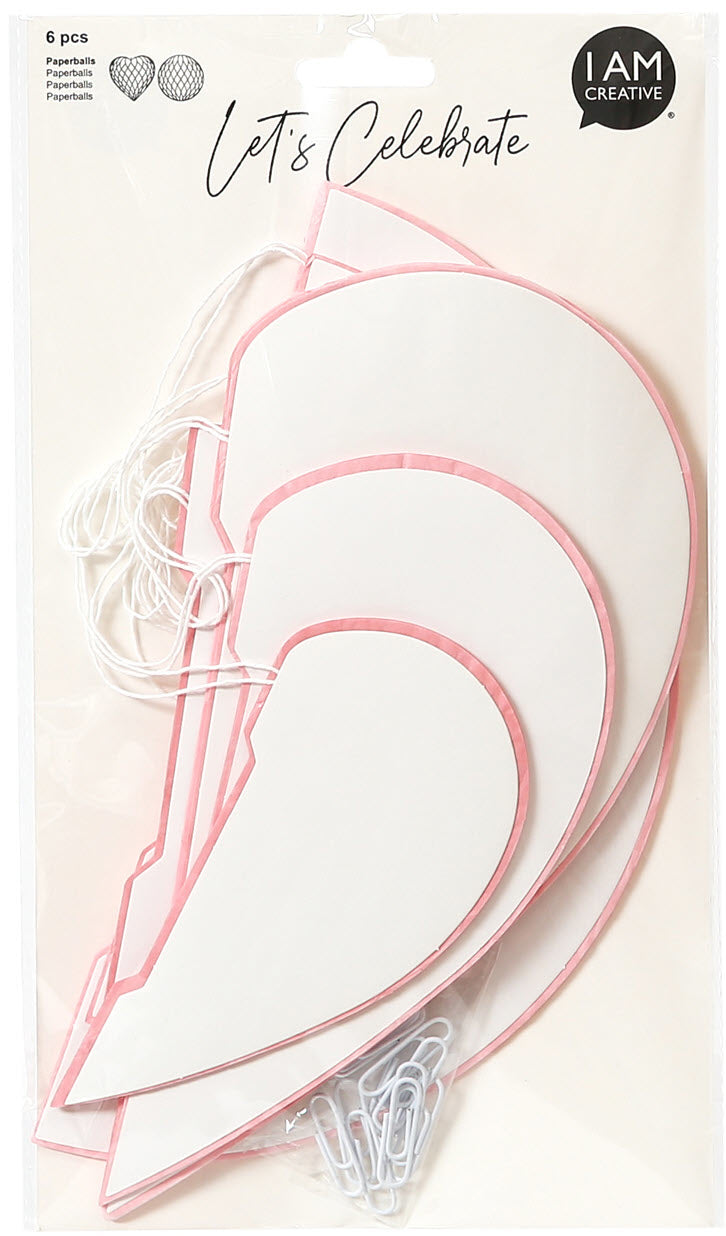 I AM CREATIVE Paperballs Herz & rund – Rosa – Ø 25/20/15 cm – Papier – 6 Stk