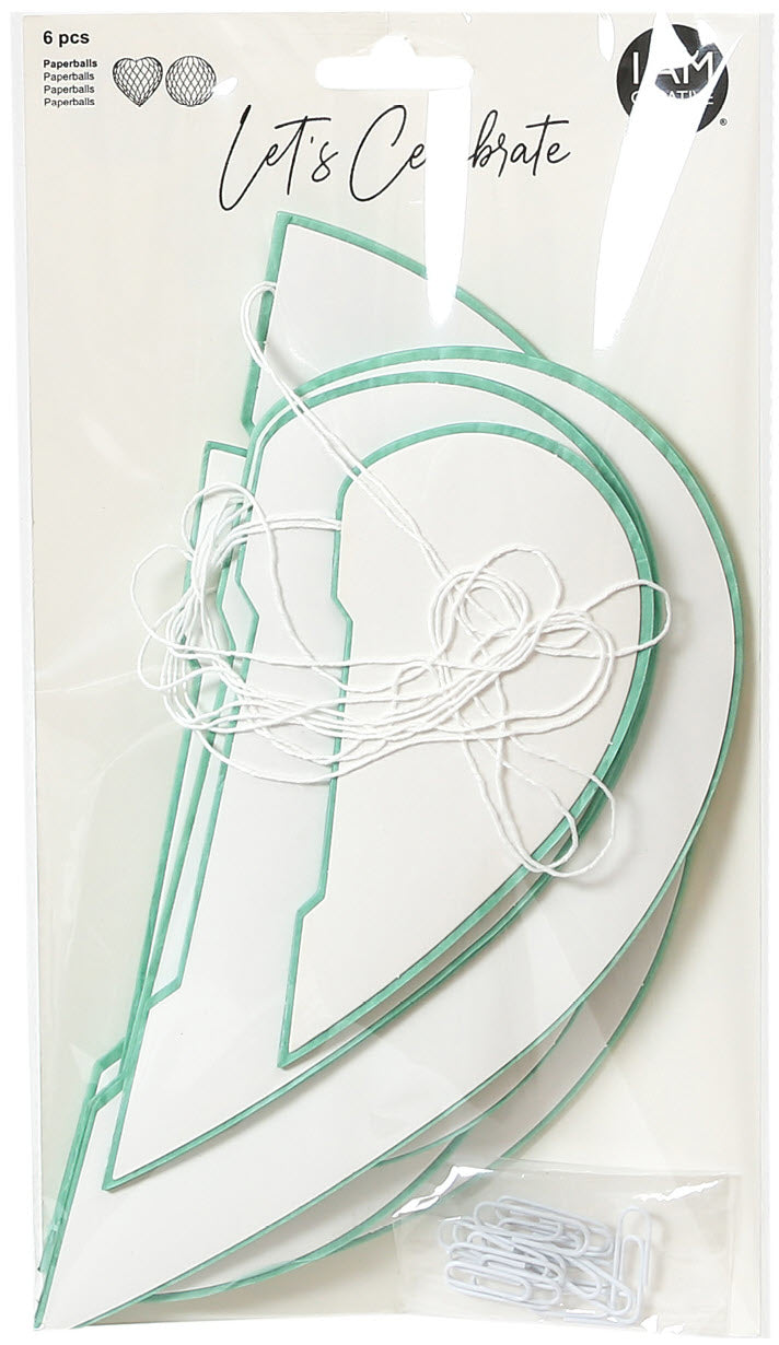I am creative Paperballs Herz & rund – Mint – Ø 25/20/15 cm – Papier – 6 Stk