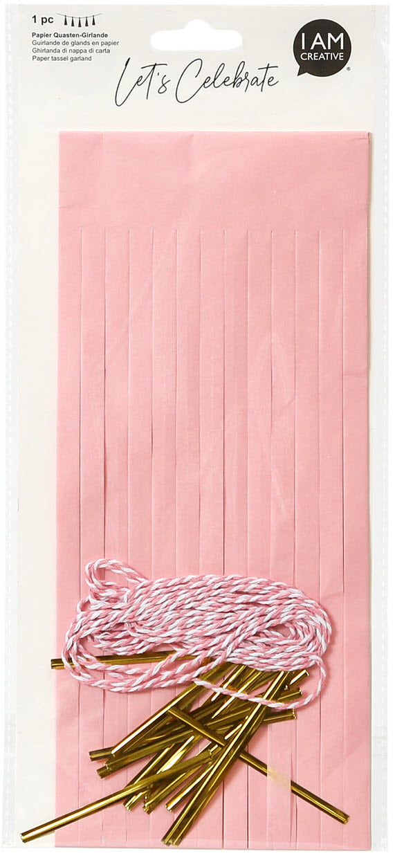 I am creative Papier Quasten-Girlande – rosa – 14 × 0,8 × 32,5 cm – Papier