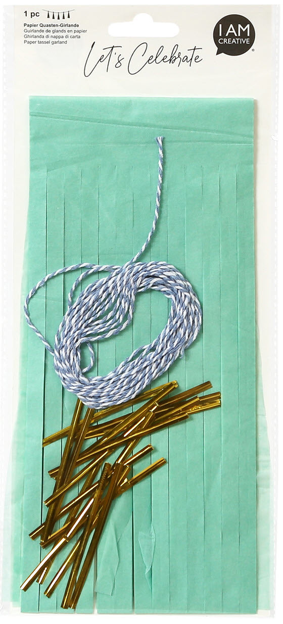 I AM CREATIVE Papier-Quasten-Girlande – mint – 14 × 32,5 × 0,8 cm – Papier