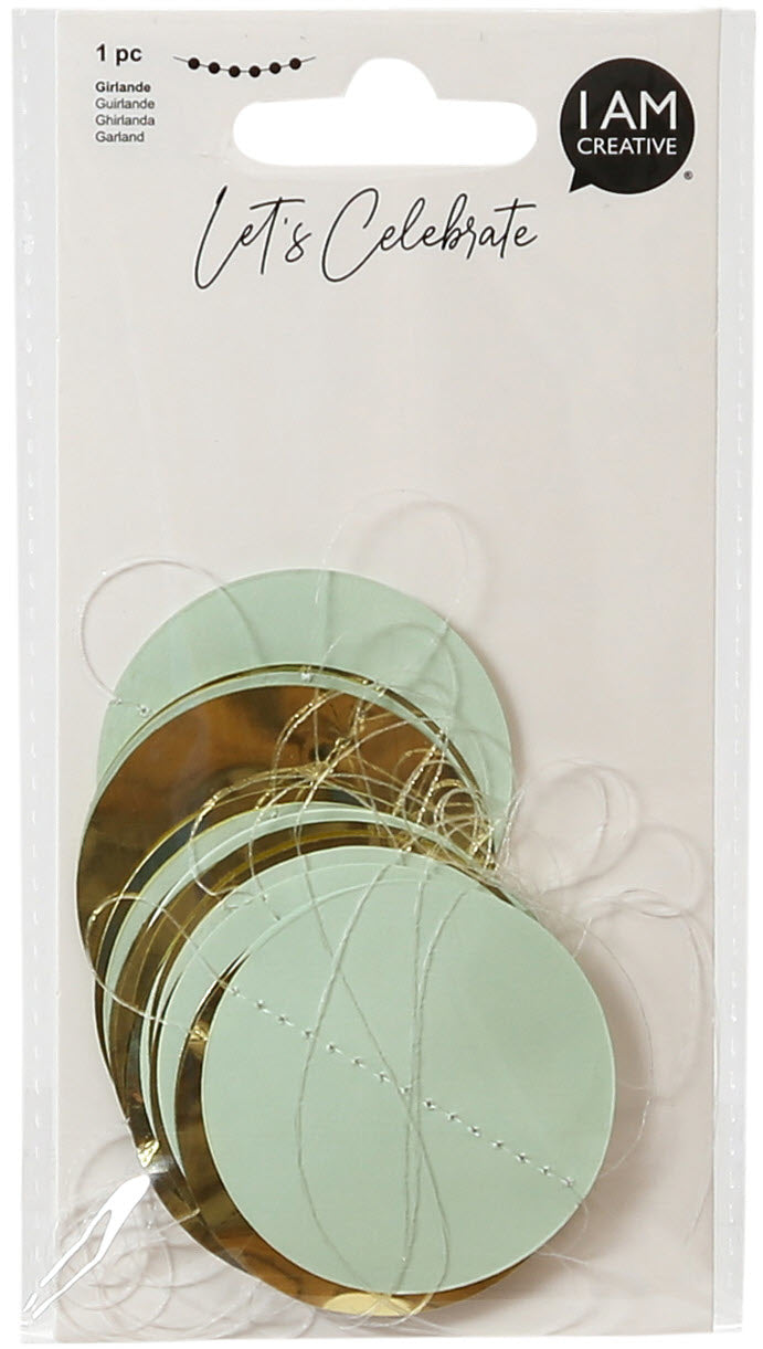 I AM CREATIVE Girlande Punkte – mint/gold – 3 m (30 Punkte Ø 5 cm) – 1 Stück