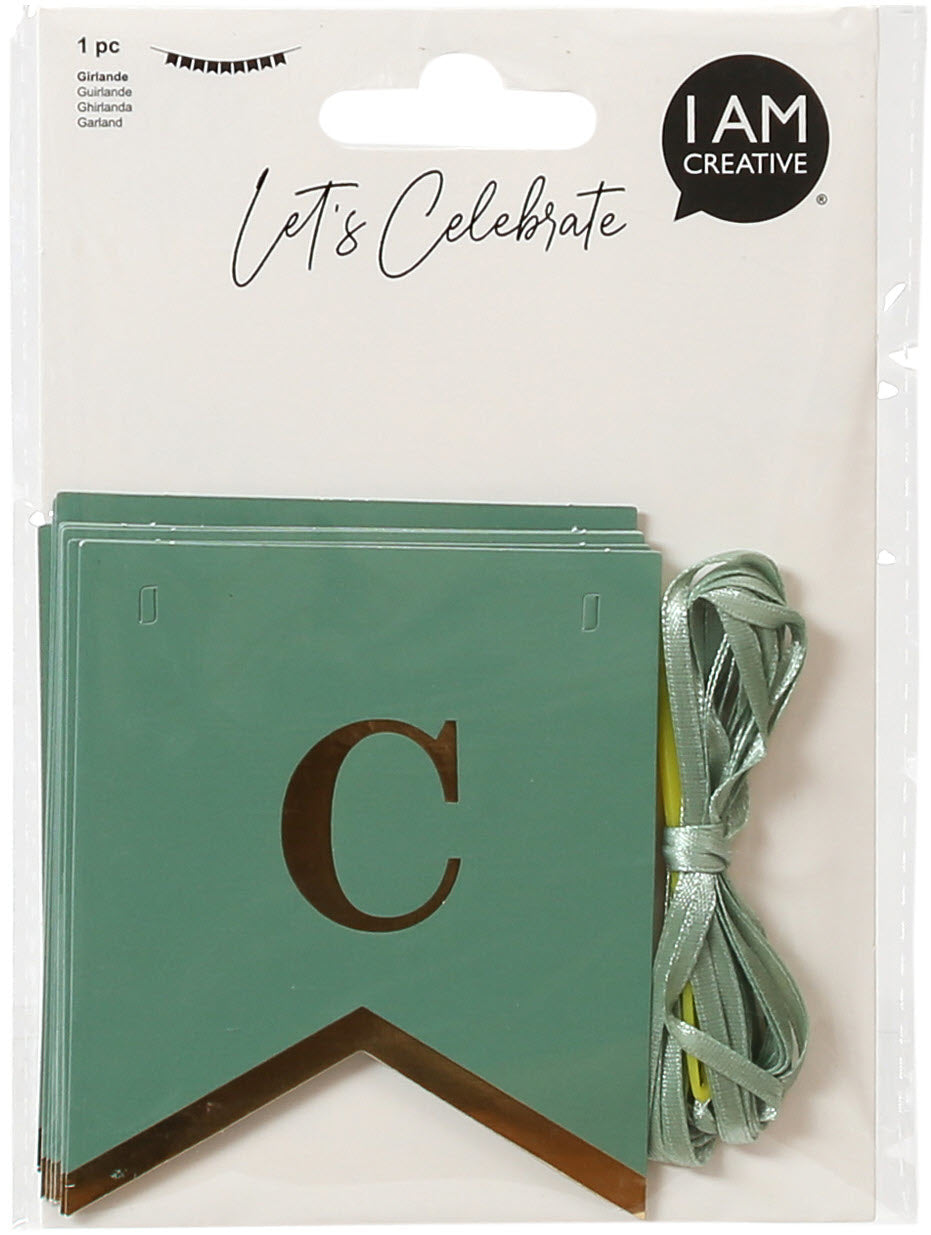 I AM CREATIVE Mini Wimpel Celebrate – mint – 7,6 × 8,9 cm – 2 m Schnur