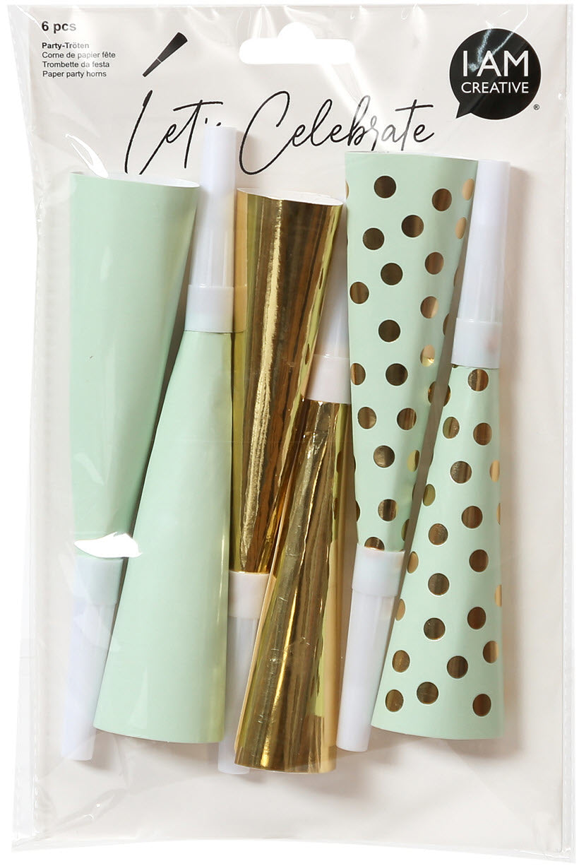I AM CREATIVE Party Tröten – mint/gold – 26,2 cm – 6 Stk