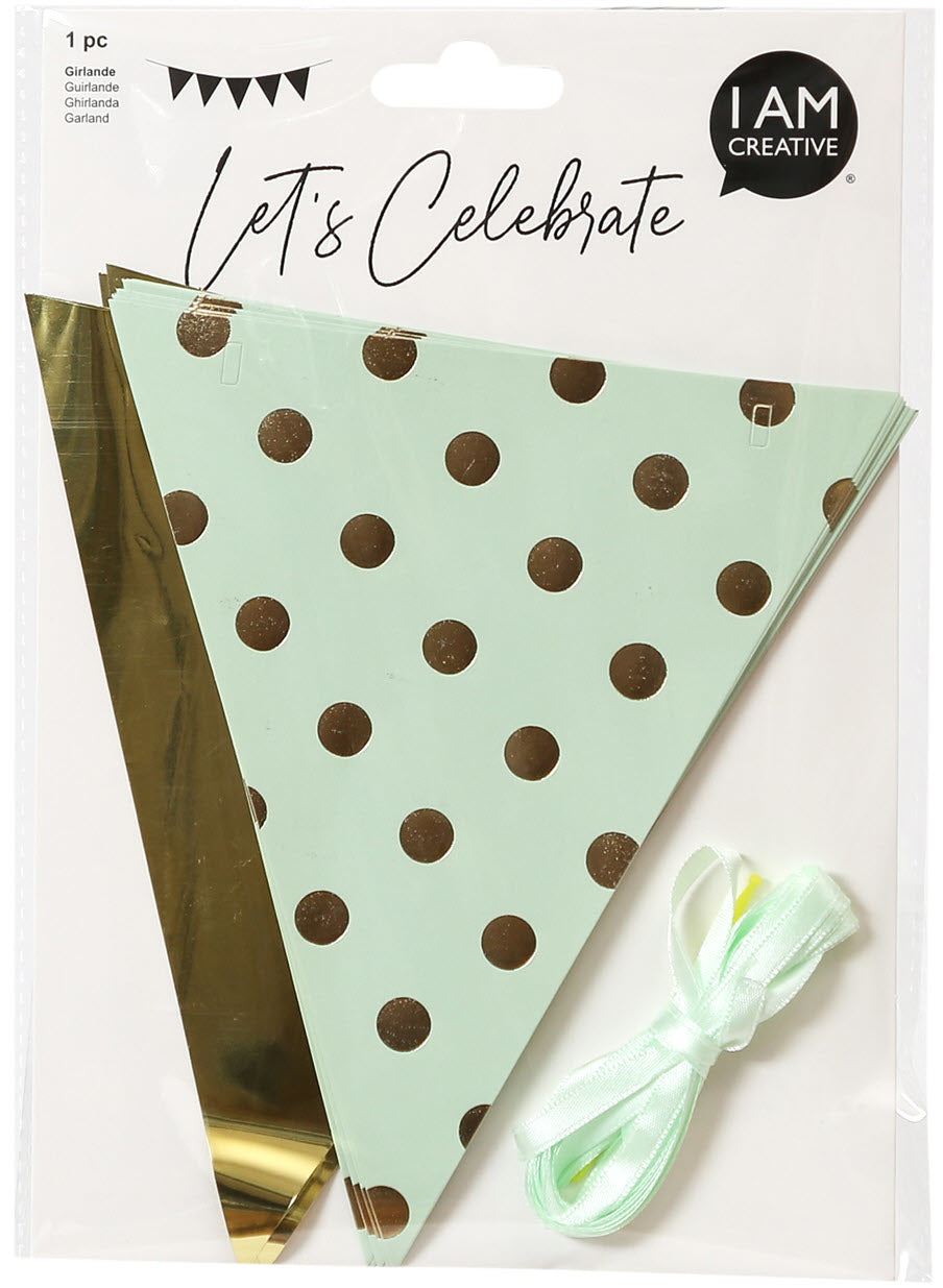 I AM CREATIVE Wimpelgirlande – mint/gold – 3,6 m – 1 Stk