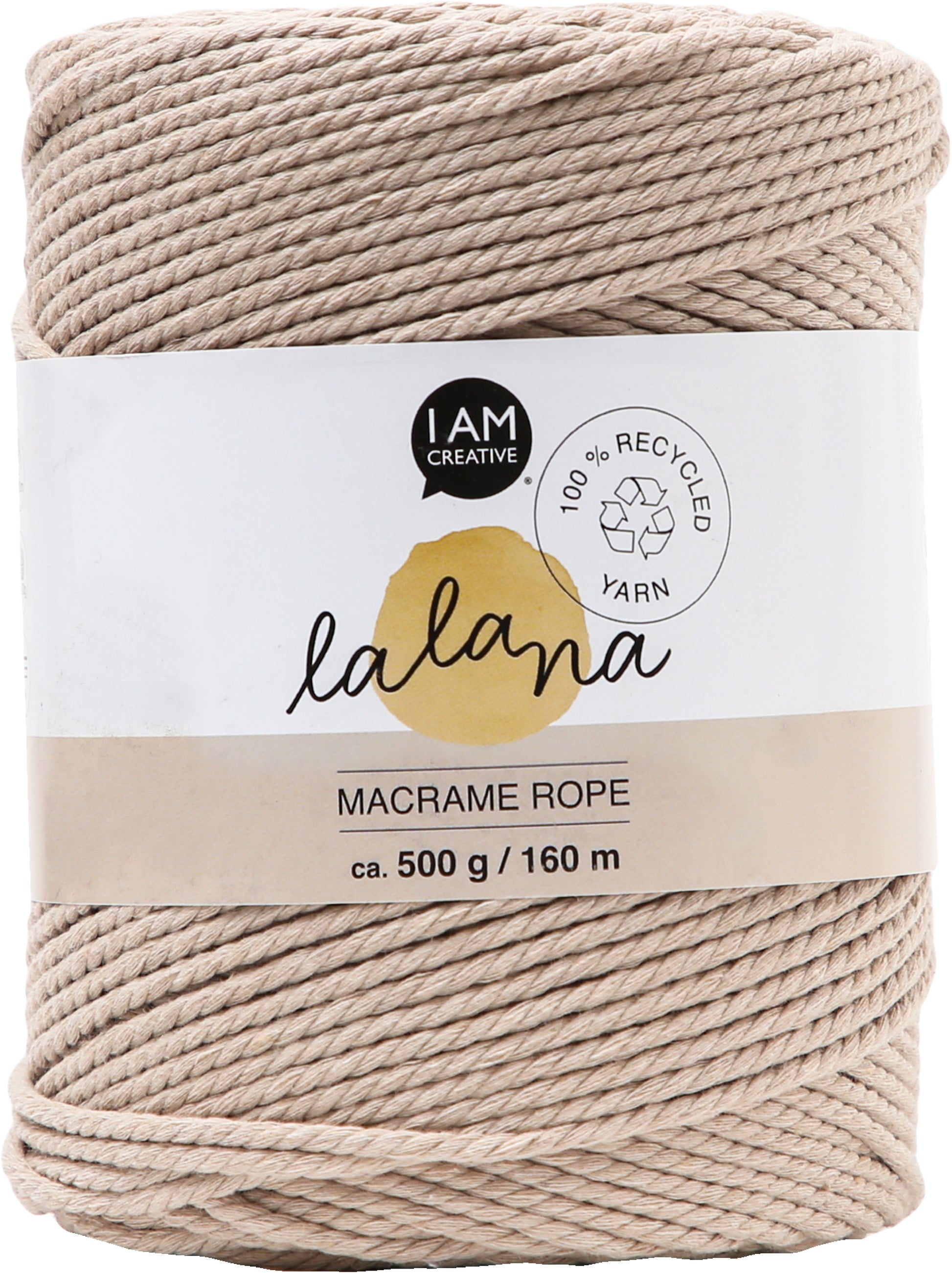 I am creative Makrameekordel – 2 mm, Recycelte Baumwolle, Beige, für Makramee & Handarbeiten
