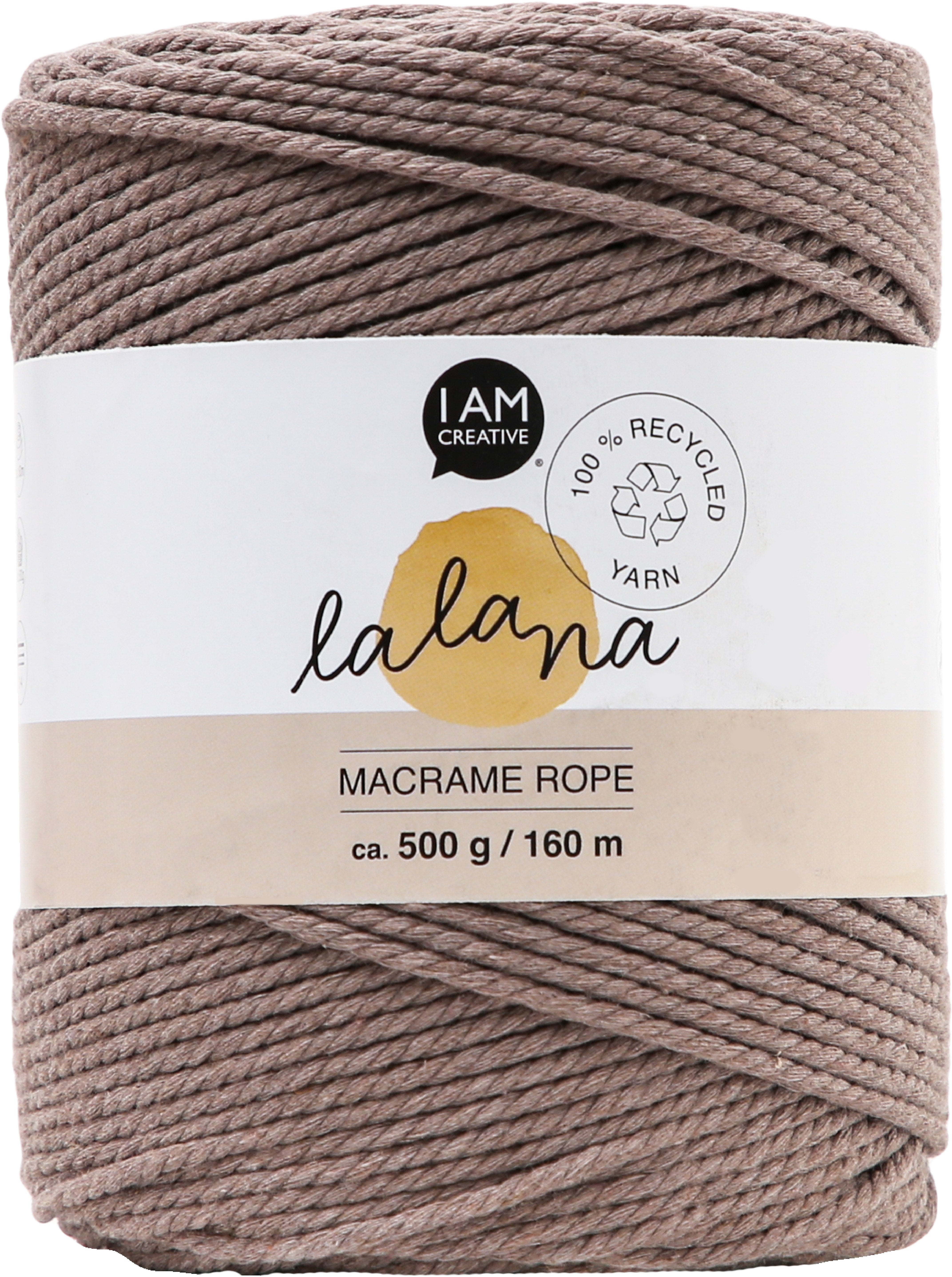 I am creative Makrameekordel – 2 mm, Recycelte Baumwolle, Braun, 500 g
