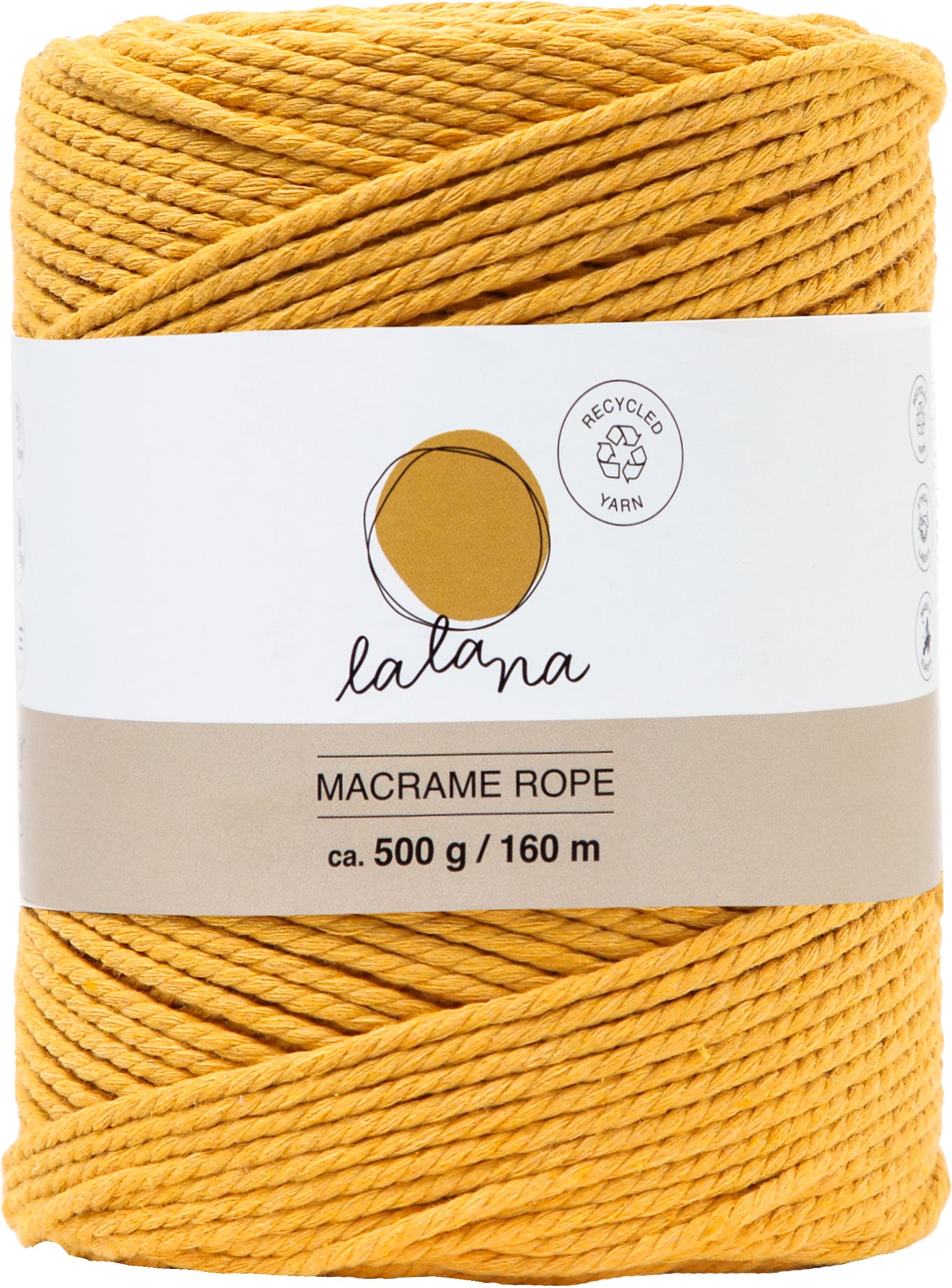 I am creative Makramee-Kordel, 80% Baumwolle/20% Polyester, Senfgelb, 2 mm, Ø 11 × 15 cm, 528 g, 1 Stk.