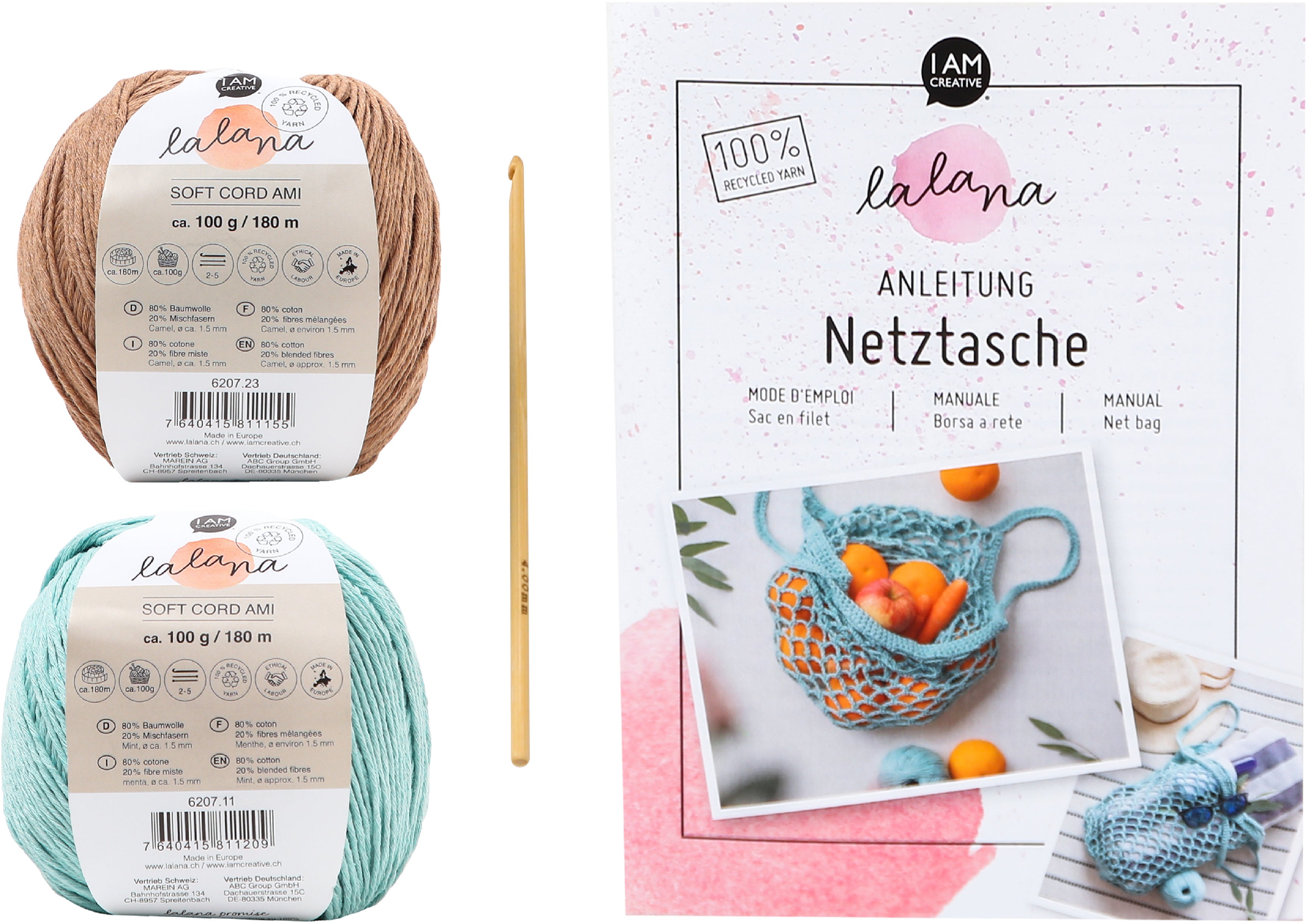 I am creative Netztasche 6220.01 – Bastelset (Häkelset) – 23 × 17 cm – 6-teilig