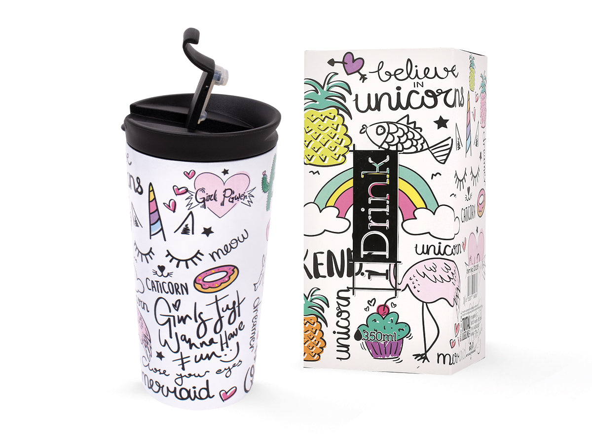 I-DRINK ID0205 Thermobecher 350 ml – doppelwandig, Edelstahl, Unicorn