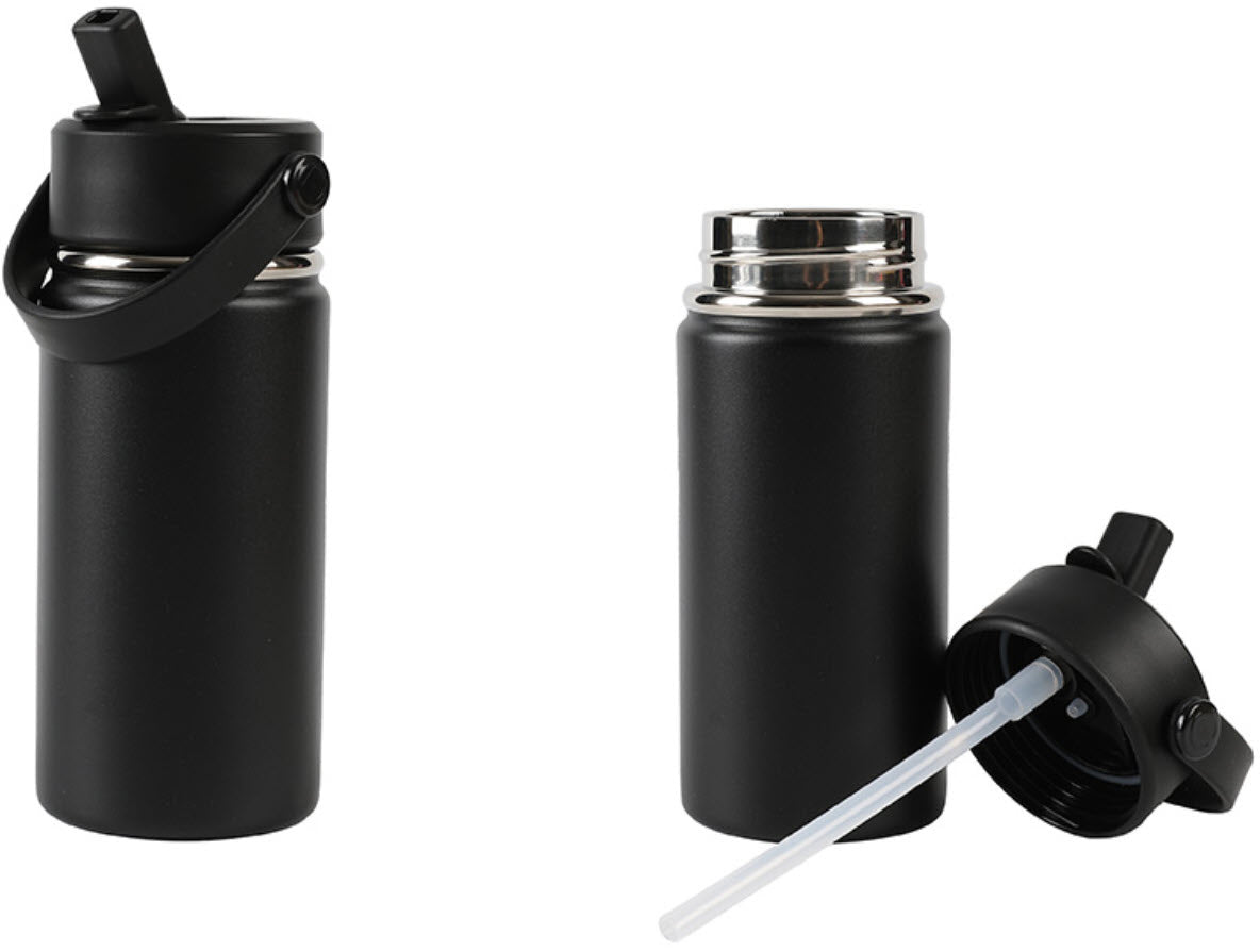 I-drink Thermobecher 400 ml – Doppelwandig 12 h Heiss / 24 h Kalt, Edelstahl, mit Strohhalm, Schwarz