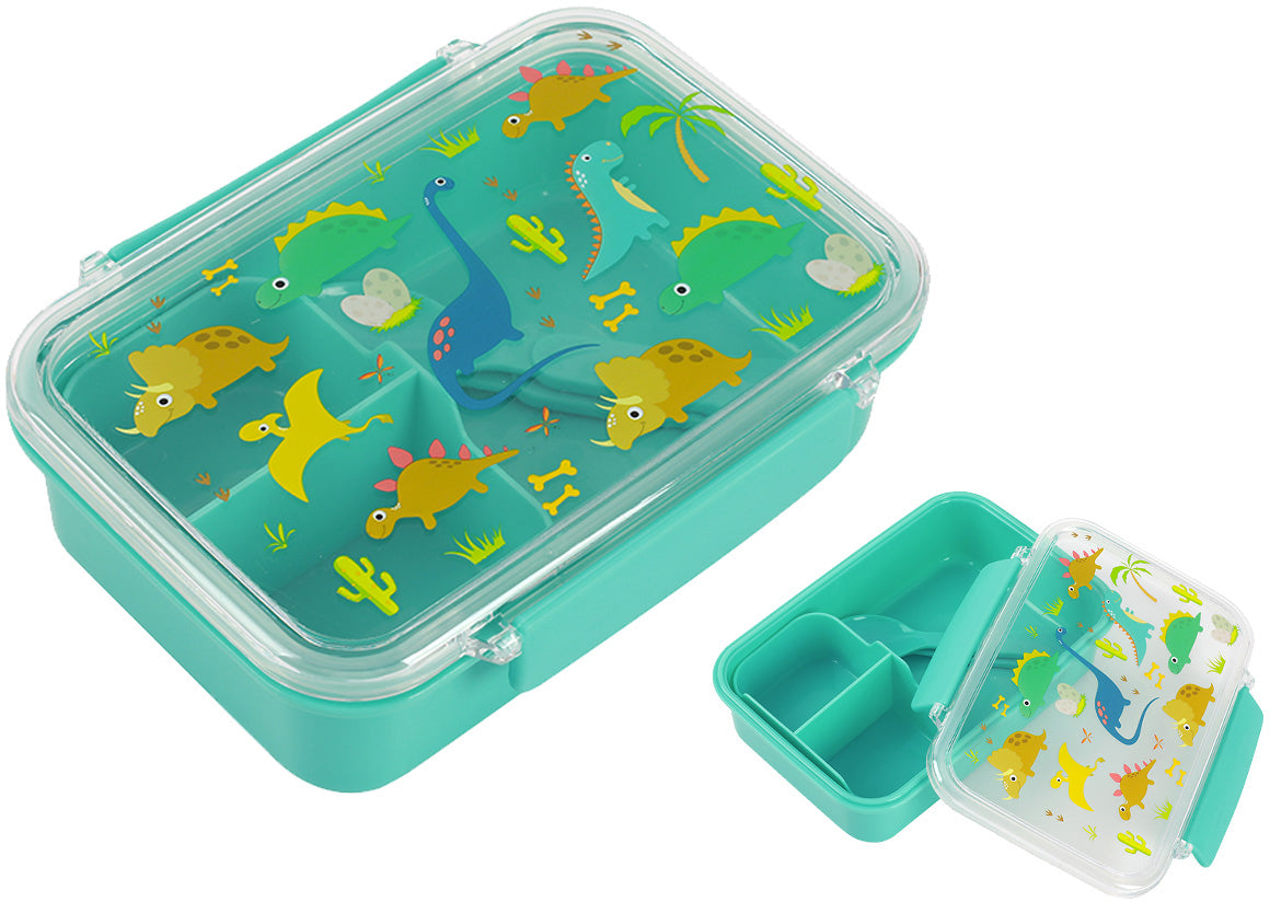 I-drink ID2017 – Lunchbox, 18,5 × 18,5 × 6,5 cm, inkl. Löffel und Gabel, Dino