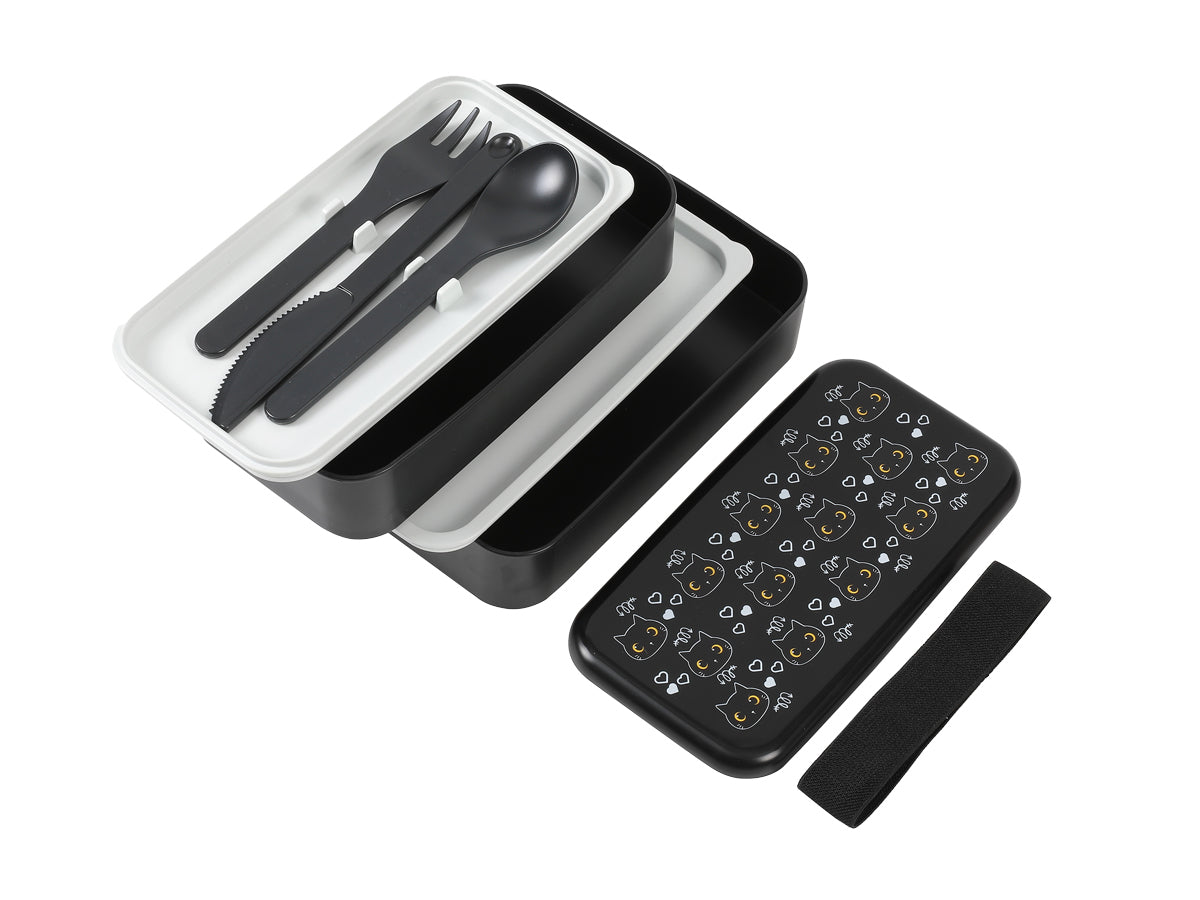 I-drink Lunchbox 11 × 20 × 10 cm, schwarz, mit Trennwand und Besteck