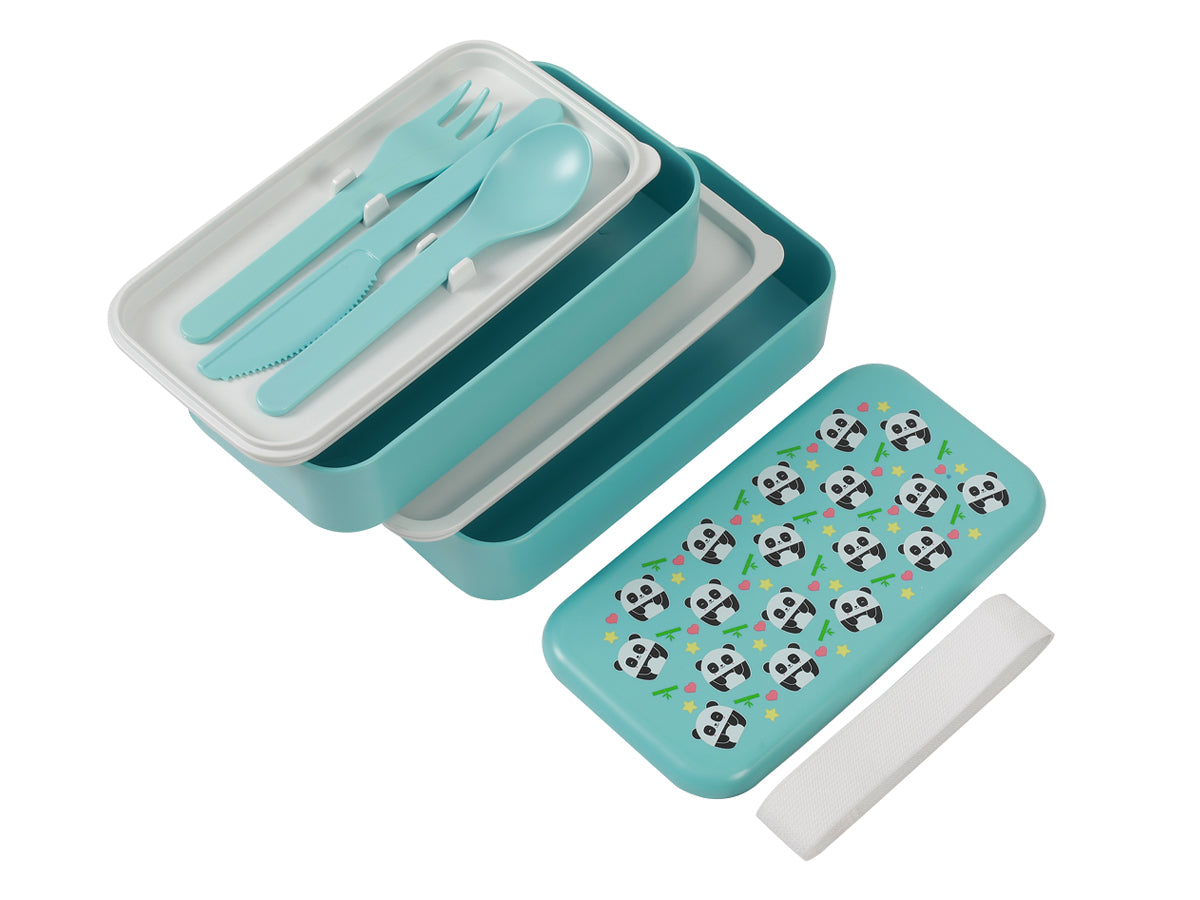 I-drink Pandastic – Lunchbox, 11 × 20 × 10 cm, mit Trennwand und Besteck