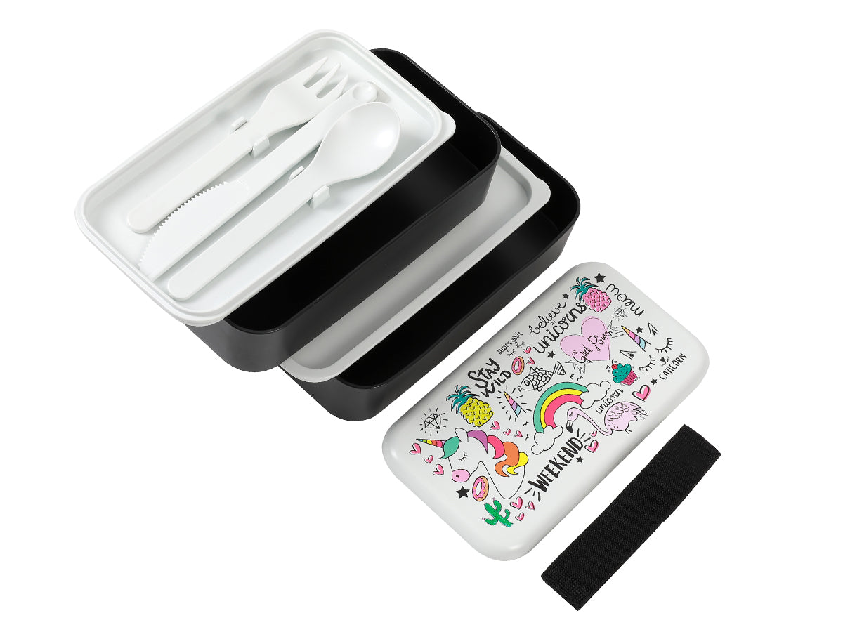 I-drink Unicorn – Lunchbox 11 × 20 × 10 cm, mit Trennwand und Besteck