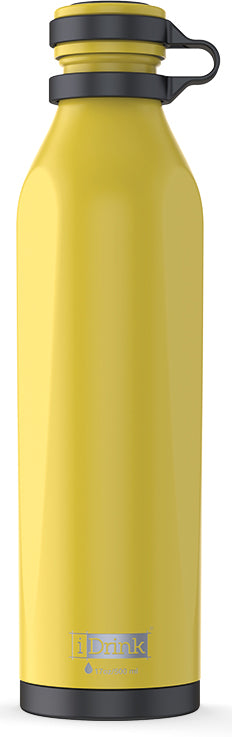 I-drink B-EVO Isolierflasche 500 ml – Doppelwandig 12 h Heiss / 24 h Kalt, Gelb