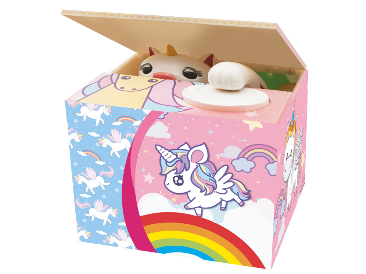 I-total Spardose Einhorn – mit Melodie, batteriebetrieben – 12,5 × 13,2 × 15,4 cm