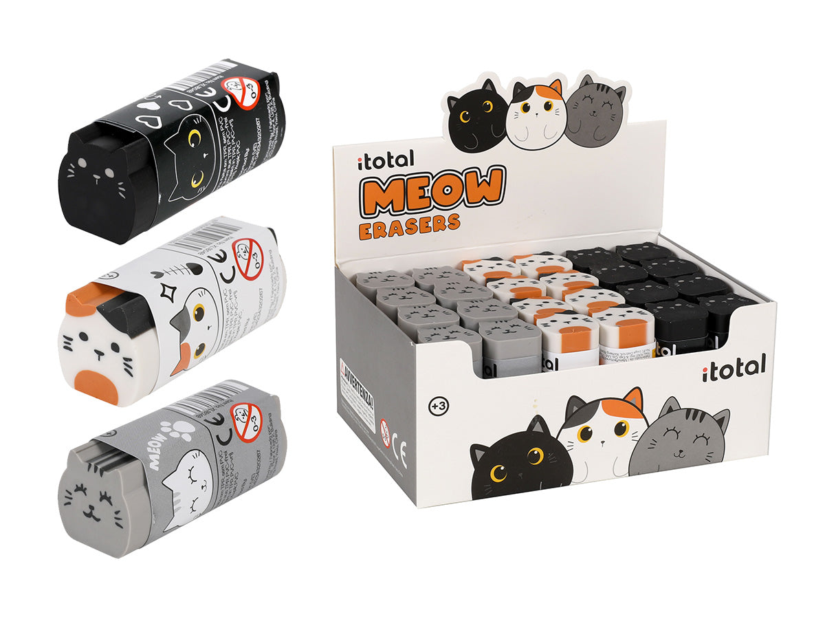 I-total Motiv-Radiergummi XL1804B – für Bleistifte, 3 Katzenmotive, 60 × 23 × 25 mm, farbig sortiert