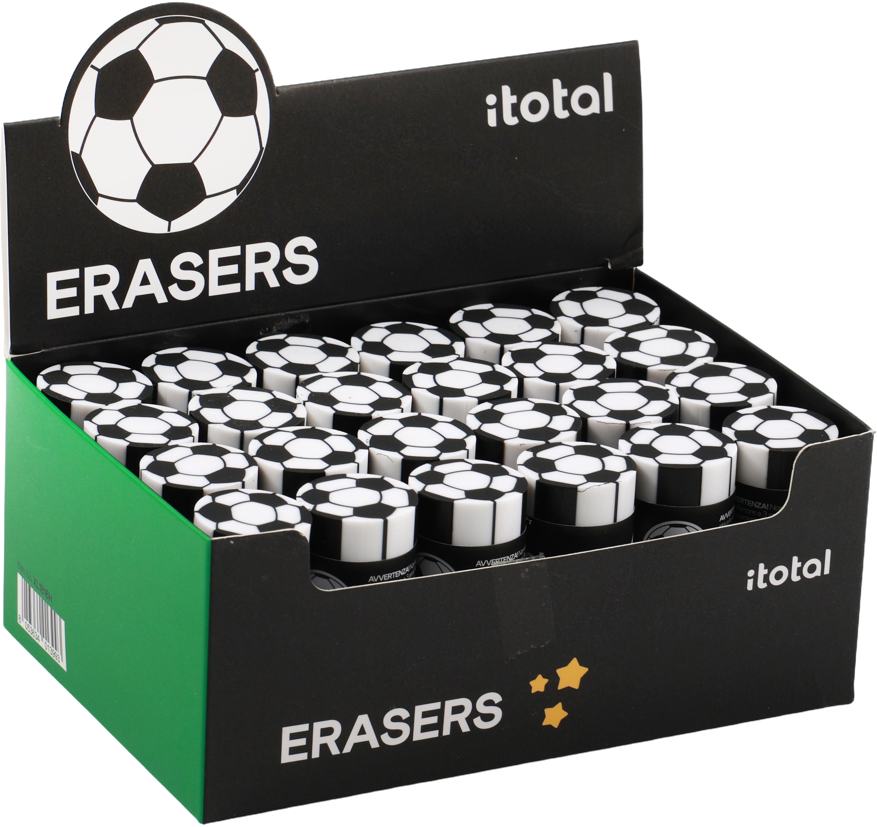 I-total Motiv-Radiergummi XL1816H Fussball – für Bleistifte, 25 × 25 × 60 mm