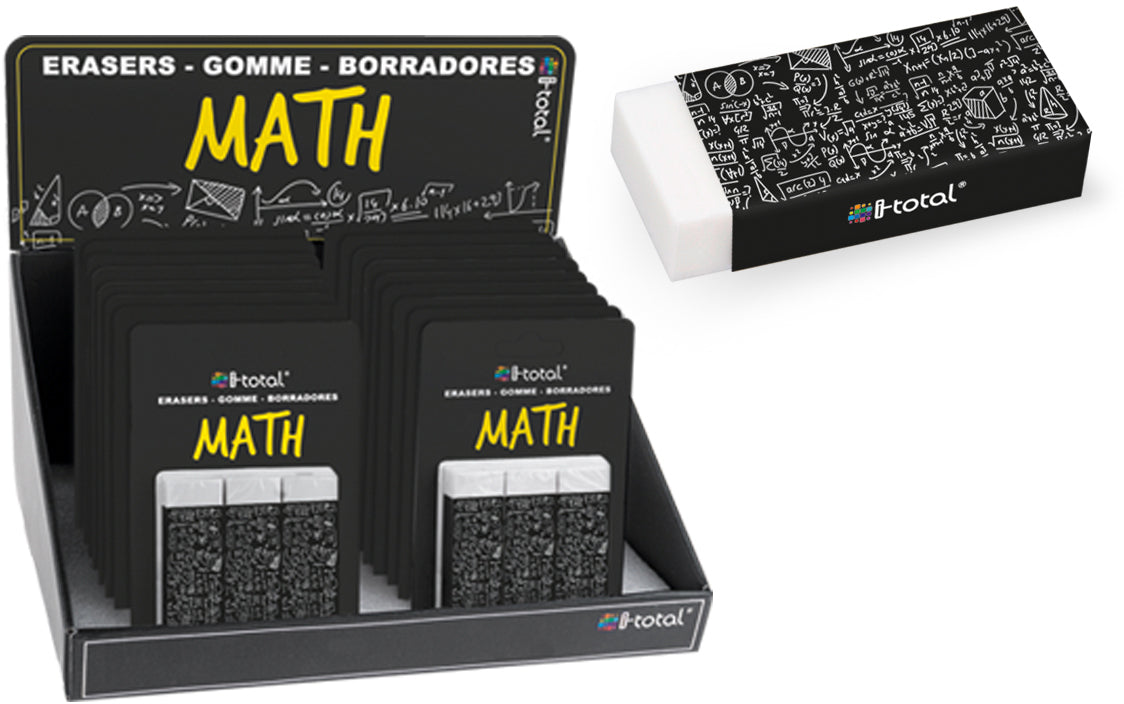 I-total Radiergummi Math 1877 – 138 × 97 × 20 mm, farbig sortiert, 3 Stk.