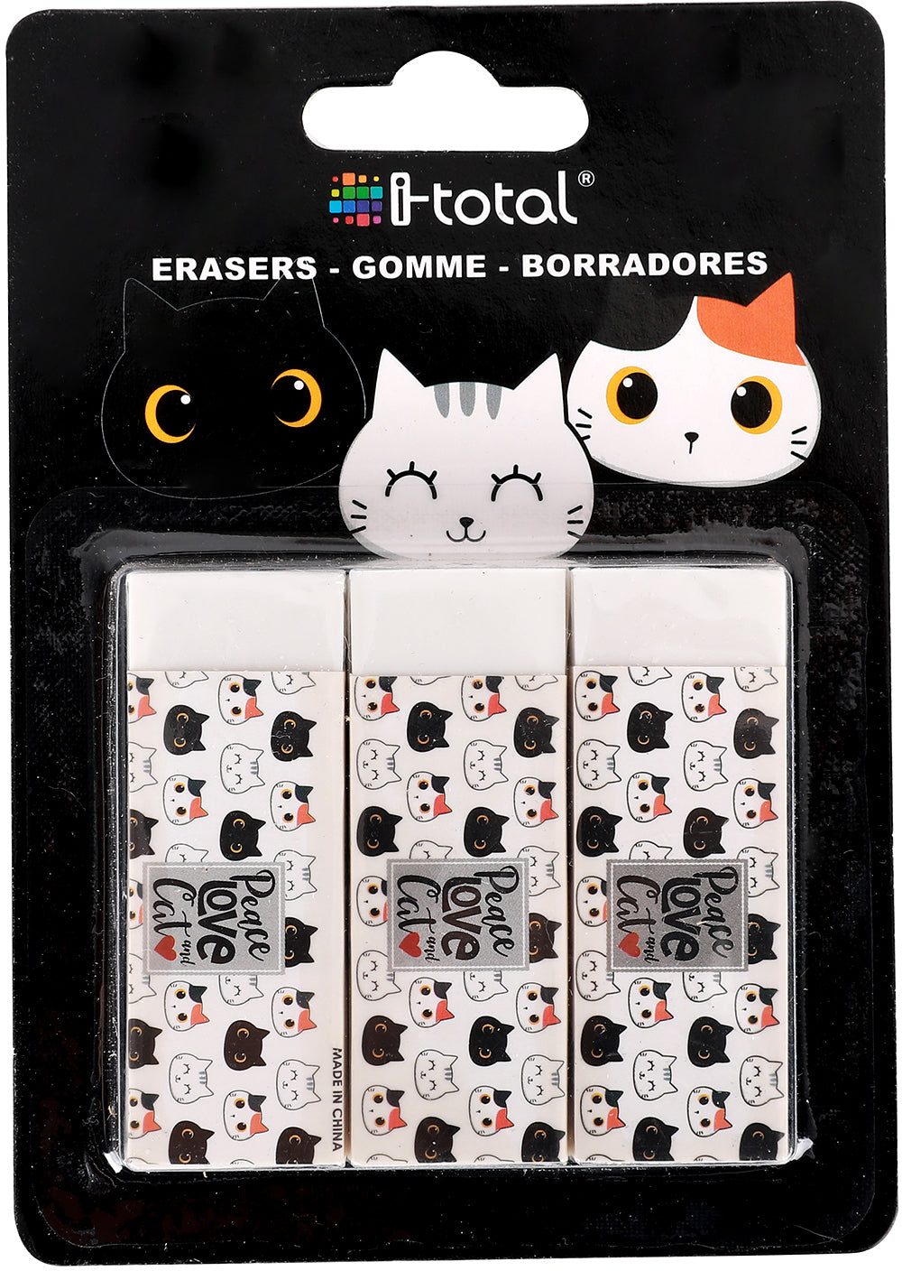 I-total Radiergummi Cat XL1895 – farbig sortiert, 138 × 97 × 20 mm, 3 Stk.