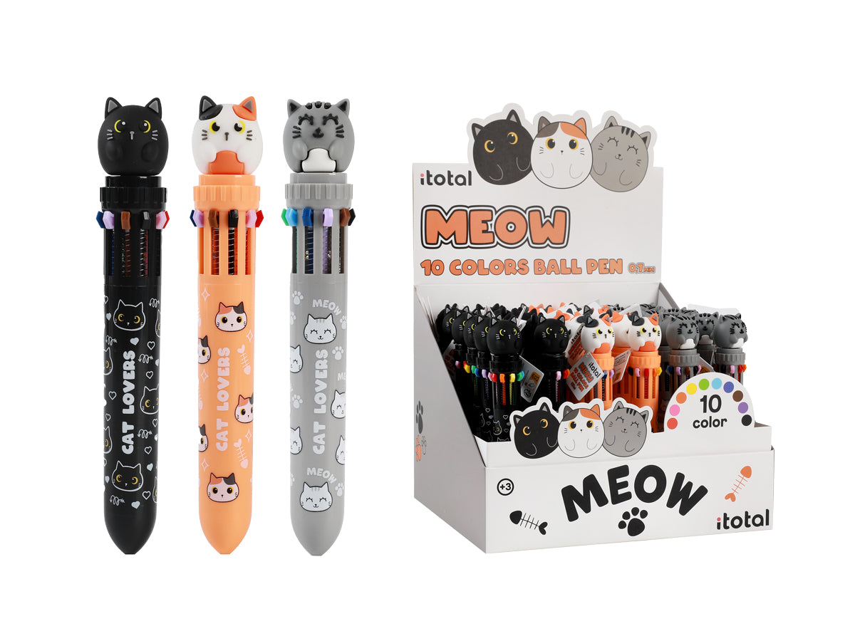 I-total Cat XL2370A Multifunktions-Kugelschreiber – 10 Farben, 3 Katzenmotive (assortiert)