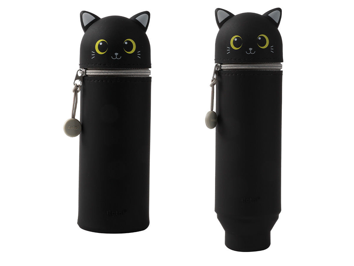 I-total XL2482 – Schlamperetui, Schwarze Katze, Schwarz, Silikon, 7 × 6,2 × 18,2 cm