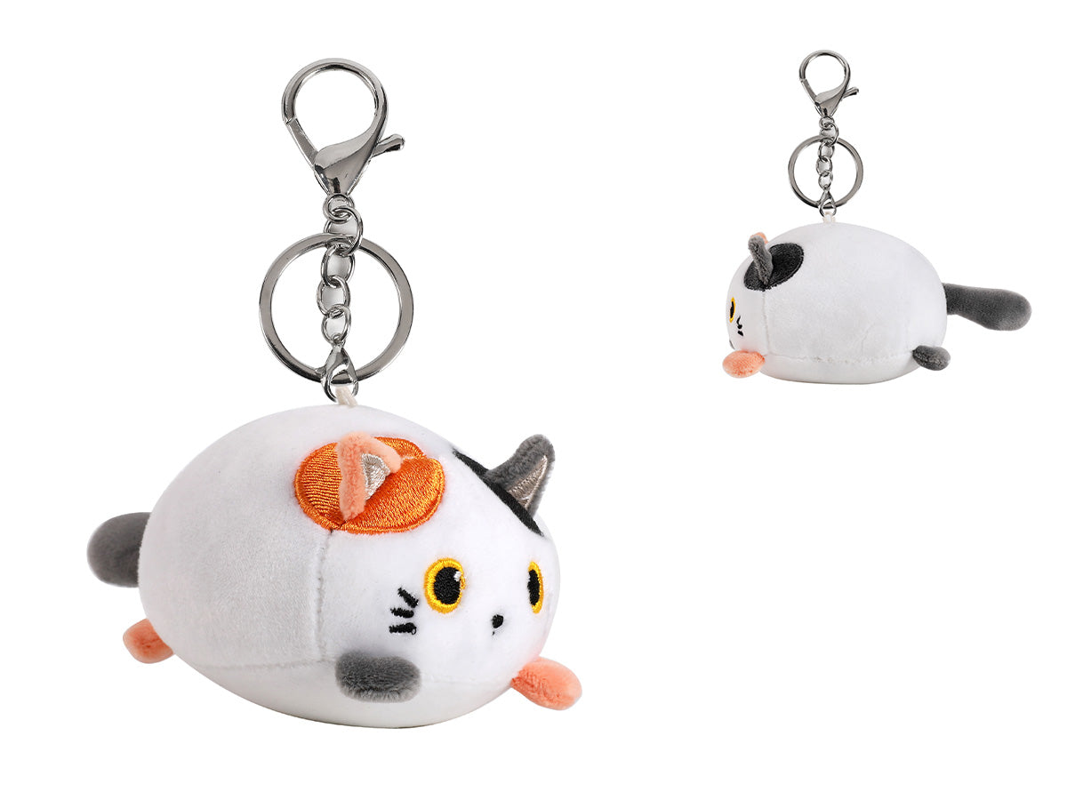 I-total Plüsch-Katzen-Schlüsselanhänger – Plüsch, Weiss/Orange, 80 × 56 × 80 mm