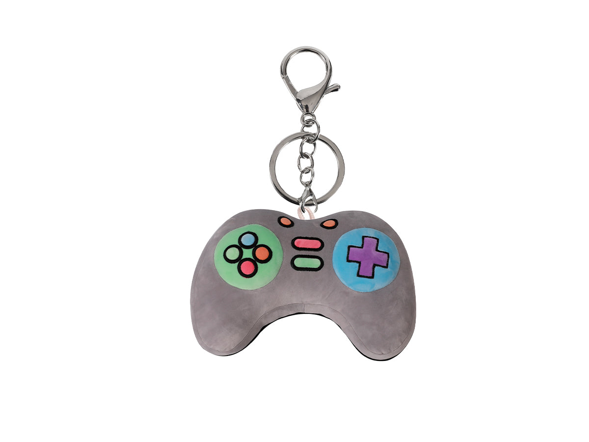 I-total Plüsch-Schlüsselanhänger Let's Play – Controller-Motiv, Plüsch, Grau, 60 × 40 × 110 mm