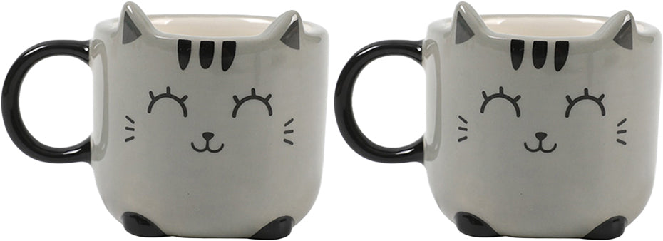 I-total Espressotassen XL2520C Graue Katze – 2er Set, 9,0 × 22,5 × 11,0 cm, Grau
