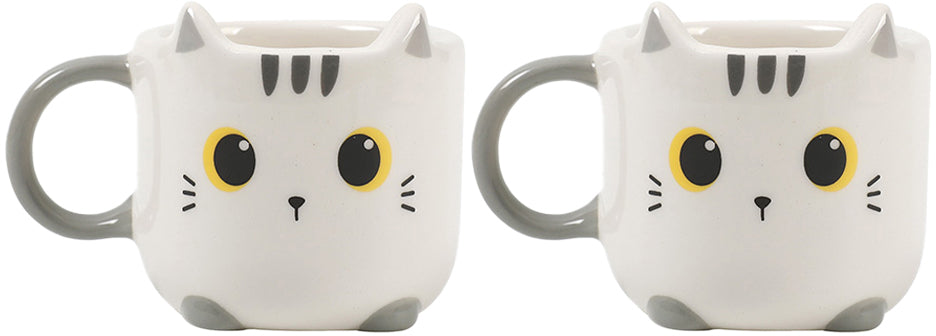 I-total Espressotassen XL2520D Weisse Katze – 2er Set, 9 × 22,5 × 11 cm, Weiss