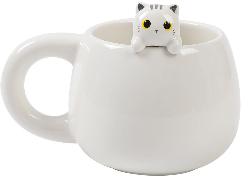 I-total Tasse XL2525A – 450 ml, 11,0 × 13,8 × 12,0 cm, Weiss, Katzenmotiv