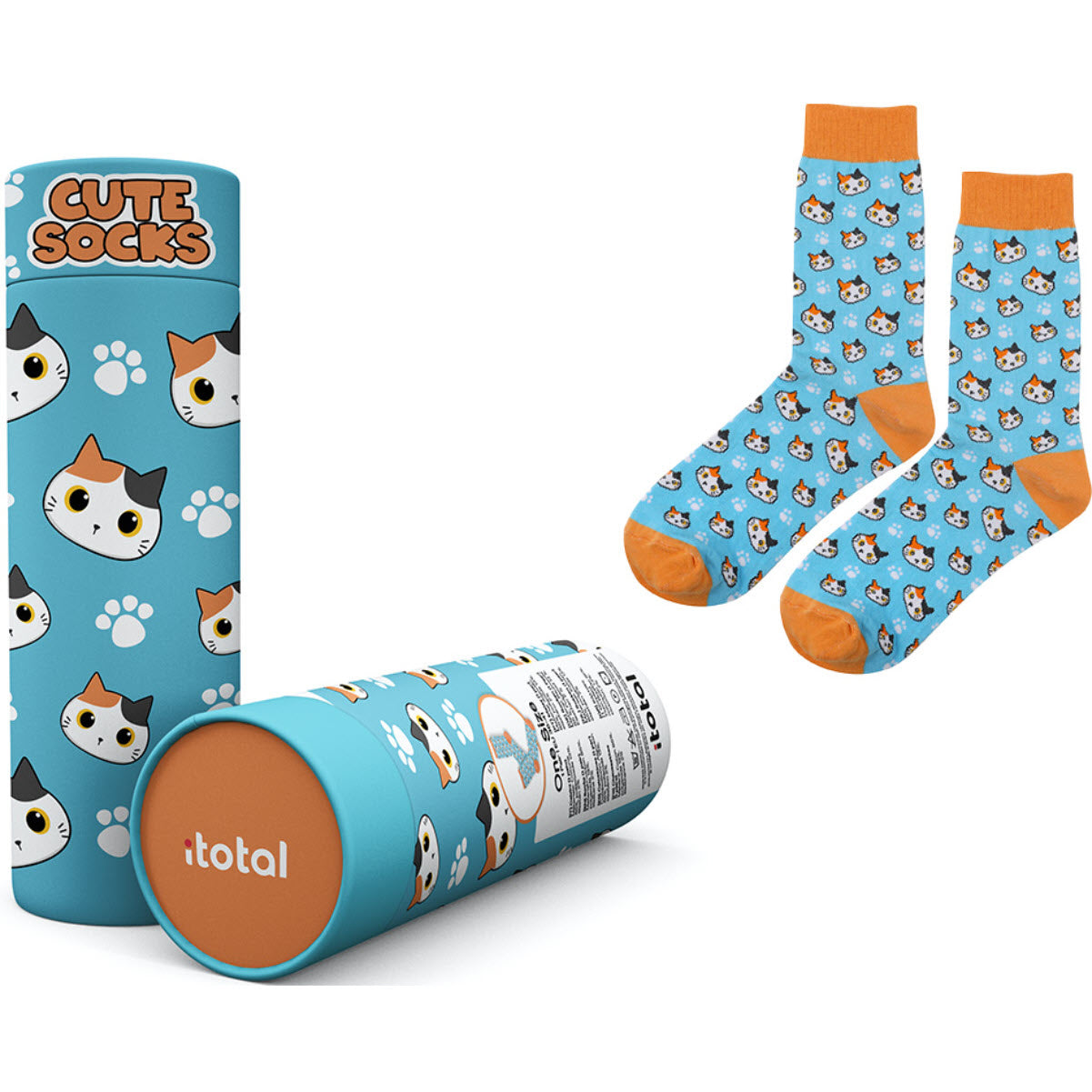 I-total Socken Orange Cat – Grösse 36–41, Hellblau, Baumwolle